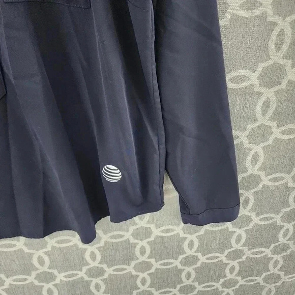 The Outfitters bu Lands' End  Crew Neck Button Up Navy Blue Chiffon Blouse 14 - Picture 3 of 9